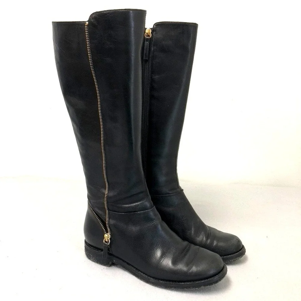 Tapeet Leather Knee High Riding‎ Boots Womens 39 8 Black Zipper Western Classic